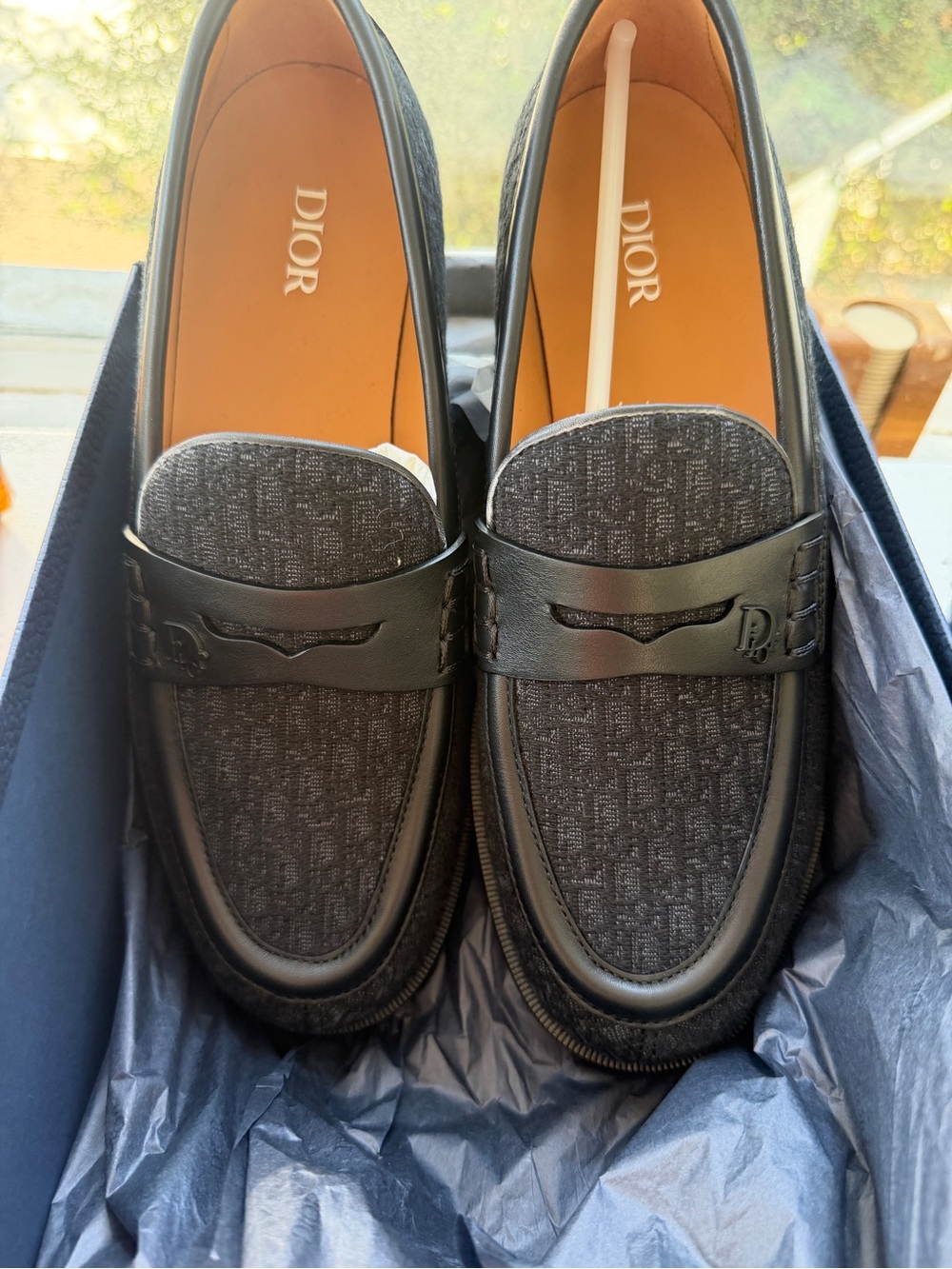 Dior  Black Textured Canvas Penny Loafers